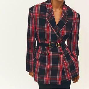 Ann Taylor Black and Red Plaid Blazer